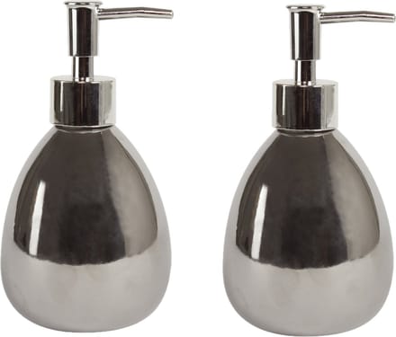 MSV Zeeppompje/dispenser - 2x - Kymi - keramiek - zilver kleur - 9 x 16 cm - 260 ml