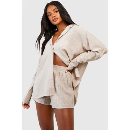 boohoo Dames Cotton Tonal Pinstripe Pyjama Short | Steen | Maat: 34