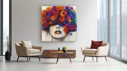 Vierkant Canvas Schilderij - Vrouw met Bloemen - Print op Canvas - 100x100x2 cm