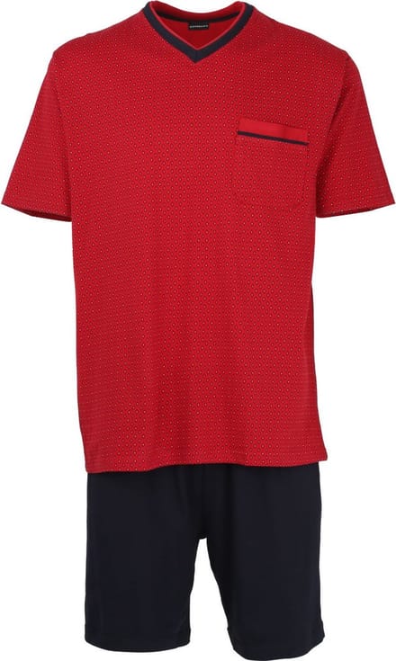 Gotzburg heren shortama - V-hals - rood met blauw en wit dessin