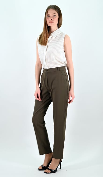 YesMooi - Straight-Leg Broek - Kaki - L (40) - Dames Broek