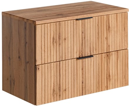 Vente-unique Geribbeld hangmeubel onder wastafel met plank - Licht naturel - L80 cm - ZEVARA