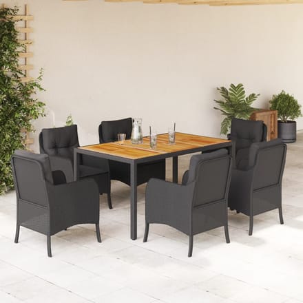 vidaXL - 7-delige - Tuinset - met - kussens - poly - rattan - zwart