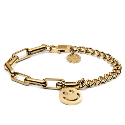 Clarke Goudgekleurde Amager Curb- & Kabelketting-armband met Smiley-hanger