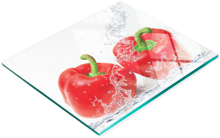 Decoratieve glazen snijplank met rode paprika's, 60x52 cm