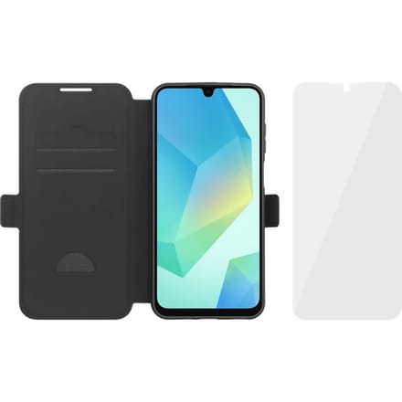 BlueBuilt Samsung Galaxy A18/A17 Book Case Leer Zwart + BlueBuilt Screenprotector Glas