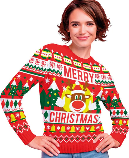 Fiestas Guirca - Dames kersttrui merry xmas - maat M - rood