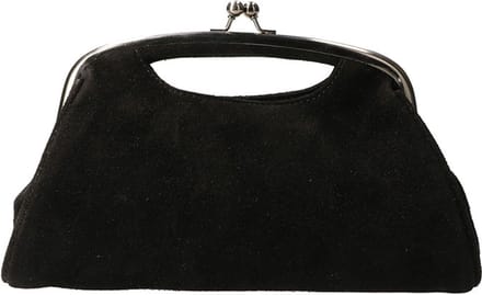 Leather Design Schoudertasje met Beugelsluiting Suède Zwart