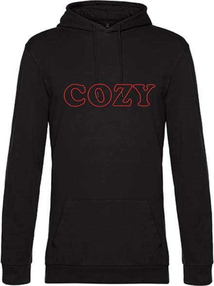 Hoodie - neon rood tekst COZY - ruimzittend - Xlarge