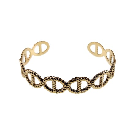 Bangle Dames - Stijve Armband - Ovale Ankerschakels Design - RVS Geel Gold plated - Open Armband
