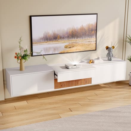 PHOEBE CAT TV-kast - Geschikt voor projector - 180 x 34 x 30 cm - Wit + Natuurlijke