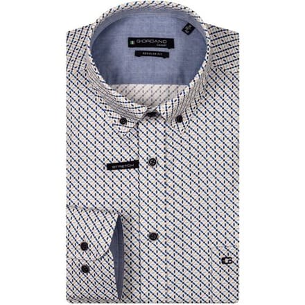 Giordano Overhemd Ivy Allover Abstract Pattern Button Down Satin Stretch Navy-Multi / male