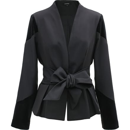 Bi-materiaal blazer met geknoopte riem