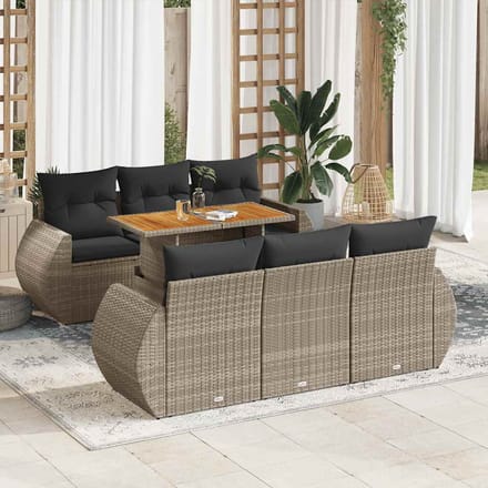 vidaXL - 7-delige - Loungeset - met - kussens - poly - rattan - grijs