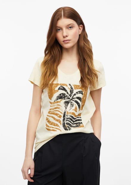 Dunne V-hals T-shirt in gemêleerd jersey voor vrouwen s.Oliver