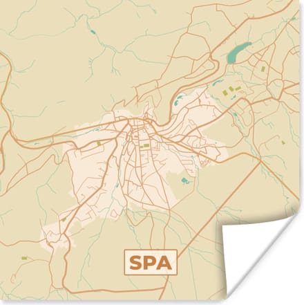Poster Stadskaart - Kaart - Vintage - Spa - Plattegrond - 75x75 cm