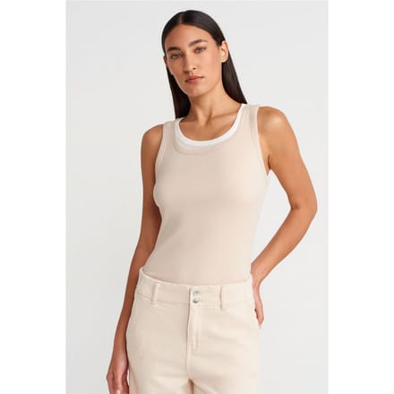 Geribbelde Katoenen Mouwloze Camiblouse