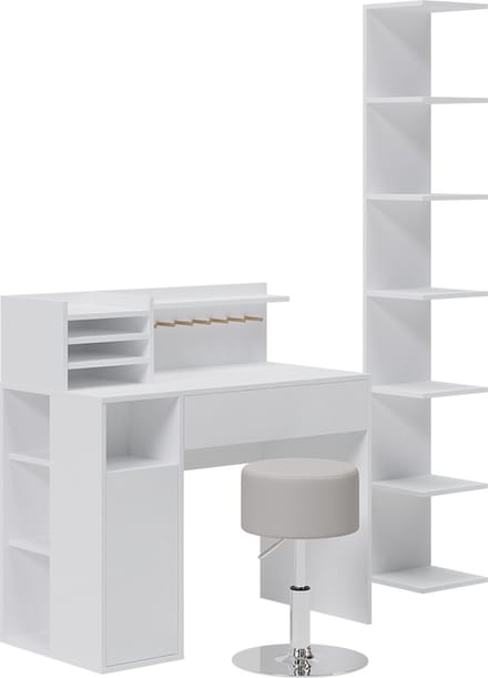 Vicco Bureau – 3 delen, met boekenplank en kruk Wit