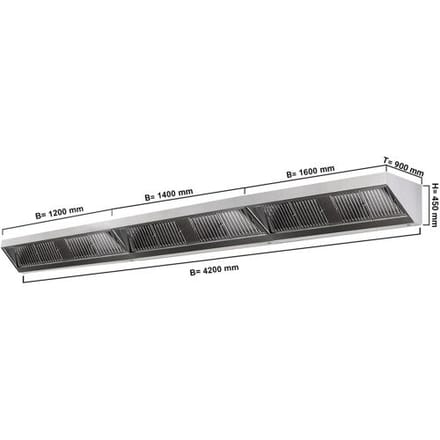 GGM Gastro Wandhaube - 4200mm - mit Filter & Lampe Zilver