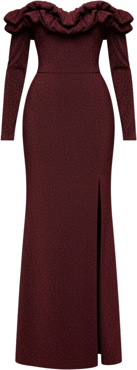 LARICA Jurk - Lange Mouw - Rits - Effen Donkerrood M