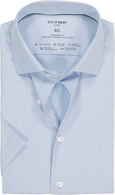 OLYMP Luxor 24/7 modern fit overhemd - korte mouw - Dynamic Flex - bleu