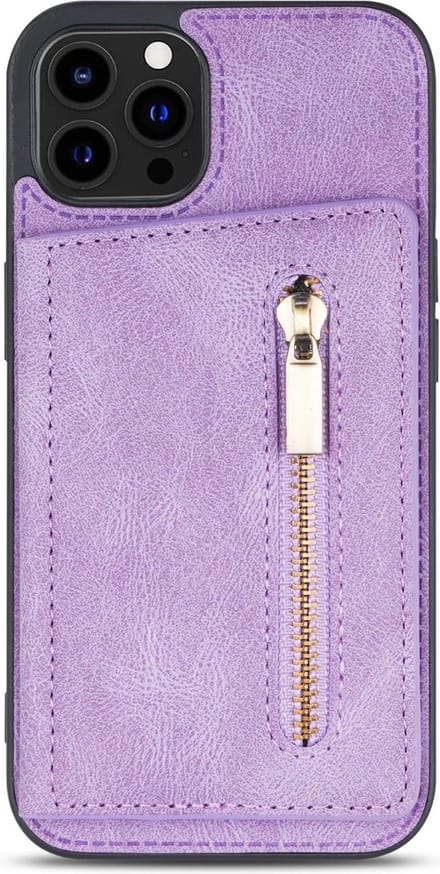 Hoesje geschikt voor iPhone 12 Pro - Backcover - Pasjeshouder - Portemonnee - Rits - Kunstleer - Paars