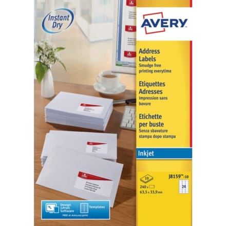 Etiket avery j8159-10 63.5x33.9mm wit 240 Etiketten