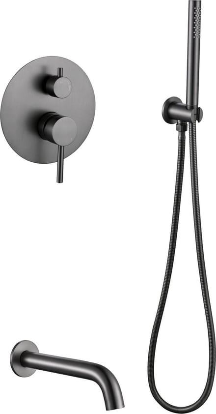 Inbouw badkraan gun metal één-greeps bediening complete set
