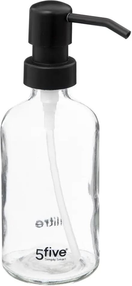 5Five Zeeppompje/dispenser - glas - transparant - 250 ml - navulbaar - toilet/keuken/badkamer