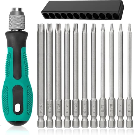 Schroevendraaierset - Torx Bits Set - Machine Reparatie - Magnetische Punt - 100 mm - Groen/Zwart/Zilver