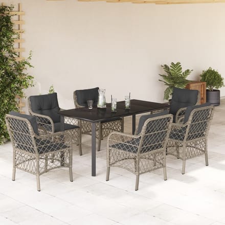 vidaXL - 7-delige - Tuinset - met - kussens - poly - rattan - grijs