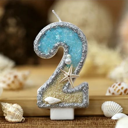 DW4Trading Verjaardagskaars 2 Blauw met Zeester - Cijfer-kaars - Taartversiering
