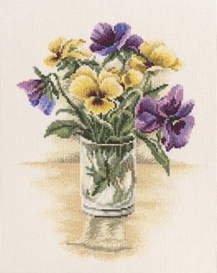 Borduurpakket - Viooltjes In Vaas