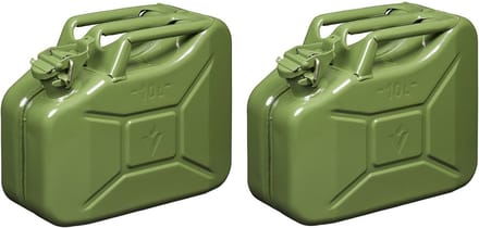 Pro Plus Jerrycan - Set van 2x stuks - metaal - 10L - legergroen - geschikt voor benzine / diesel