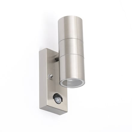 QAZQA duo - Moderne Buitenlamp met Bewegingsmelder | Bewegingssensor | sensor Up Down voor buiten - 2 lichts - D 110 mm - Staal - Buitenverlichting