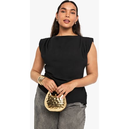 boohoo Dames Plus Blouse met Gegrompelde Schoudervulling en Asymmetrisch Ontwerp | Zwart | Maat: 48