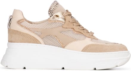 Poelman JANA Dames Sneaker - Beige met combinatie