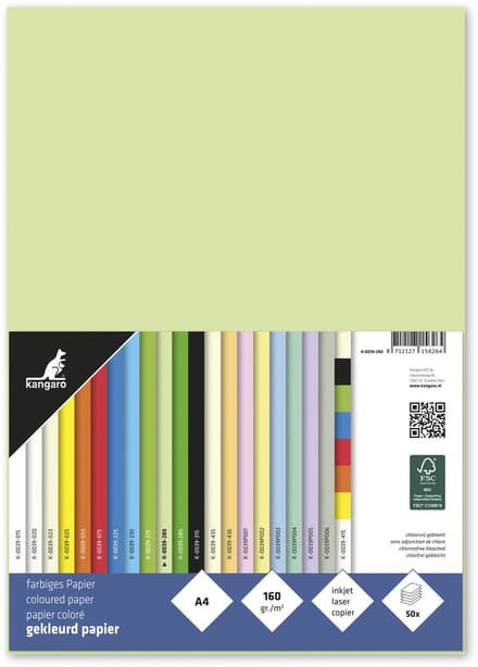 Kangaro papier - A4 - 160 gram FSC - pak 50 vel - lichtgroen