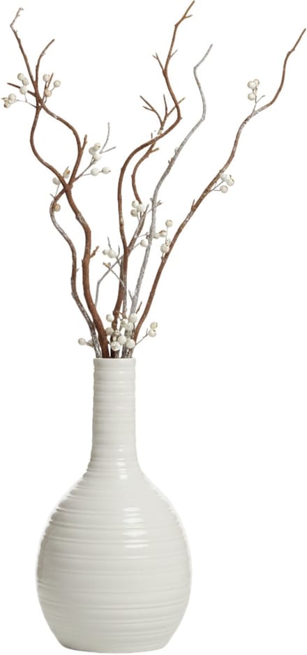 Gerimport bloemenvaas Kalu stripe - wit - keramiek - 16 x 28 cm - decoratie vaas