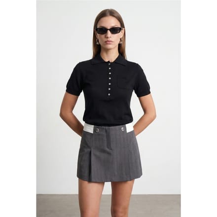 Slim Fit Polo Kraag Gebreide Blouse