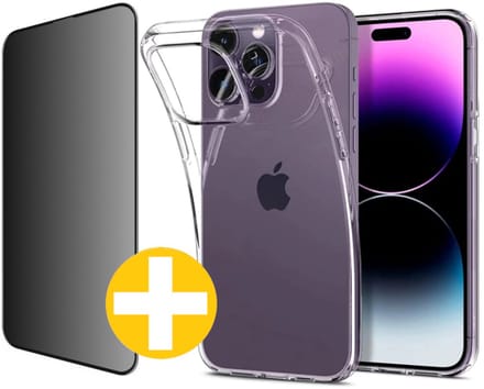 Hoesje en Privacy Screenprotector Combi Geschikt Voor iPhone 14 Pro Max - Transparant Hoesje + Privacy Glas