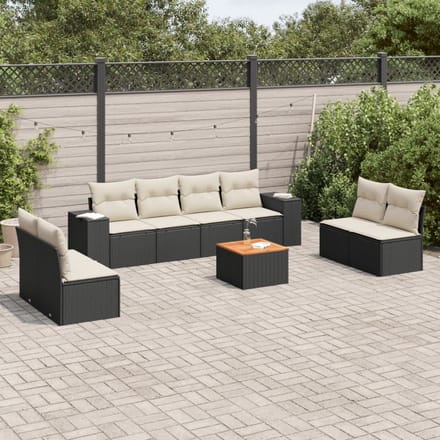 vidaXL - 9-delige - Loungeset - met - kussens - poly - rattan - zwart