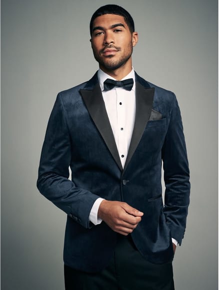 Next - Heren - Fluwelen slim-fit blazer met patroon - Regular - Blauw