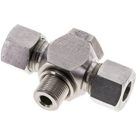 12S & G3/8'' RVS T-Draaidoorvoer Snijringkoppeling Buitendraad 400bar ISO 8434-1