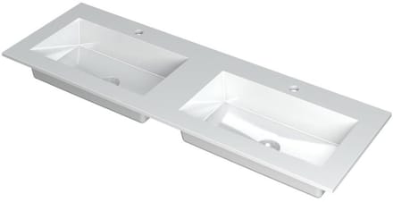 INK Kraft Wastafel Dubbele Bak met 2 Kraangaten - 1400x450x10 mm - Glans Wit