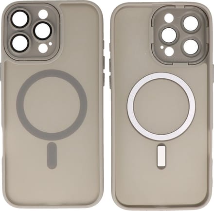 MagSafe Hoesje Geschikt voor iPhone 15 Pro Max - Mat-Transparent met Camera Beschermer Case - Grijs