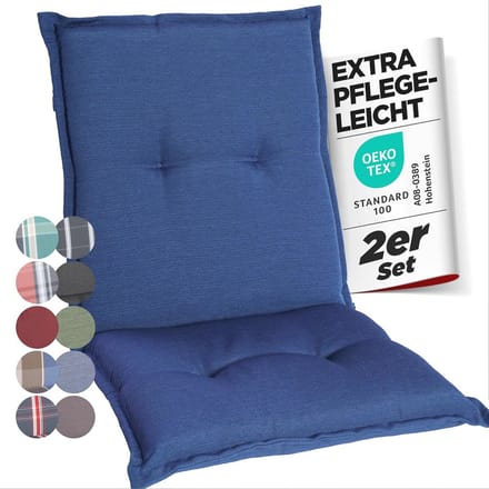 Extra Dikke Tuinstoelkussens voor Lage Rugleuning - Set van 2 - Blauw met Hoog Comfort