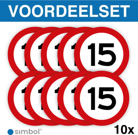 Voordeelset van 10 Stuks – Stickers 15 km – Maximaal 15 km/u - Formaat ø 10 cm