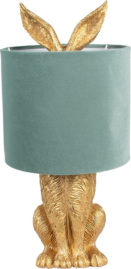 Clayre & Eef Tafellamp Konijn Ø 20x43 cm Goudkleurig Groen Polyresin