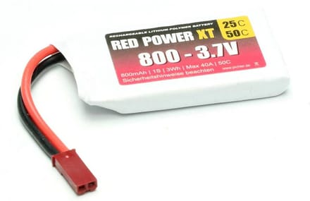 Red Power LiPo accupack 3.7 V 800 mAh 25 C Softcase JST, BEC